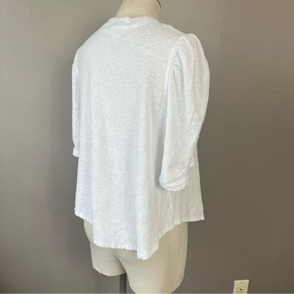 Free people women’s XS white puff sleeve textured T-shirt boxy blouse - Picture 4 of 11